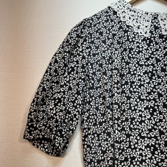 Vintage Panama Jill Women Floral Maxi Dress Size 11 Black Lace Collar Boho Retro - Picture 4 of 12